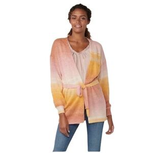 LC Lauren Conrad Womens Pink Yellow Ombre Knit Belted Cardigan Sweater Sz M New